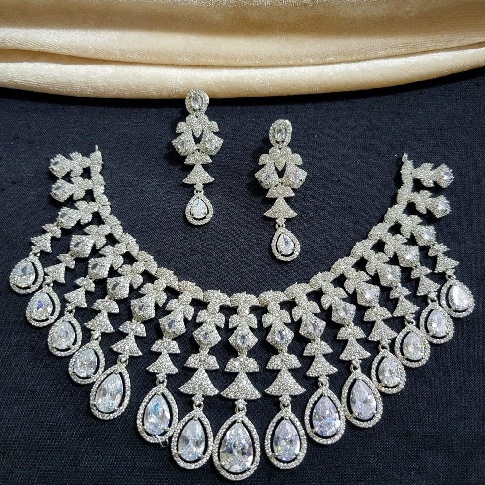 Kavita Art Silver Plated American Diamond Necklace Set
