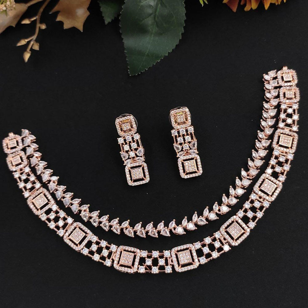 Kavita Art Rose Gold Plated American Diamond Necklace Set