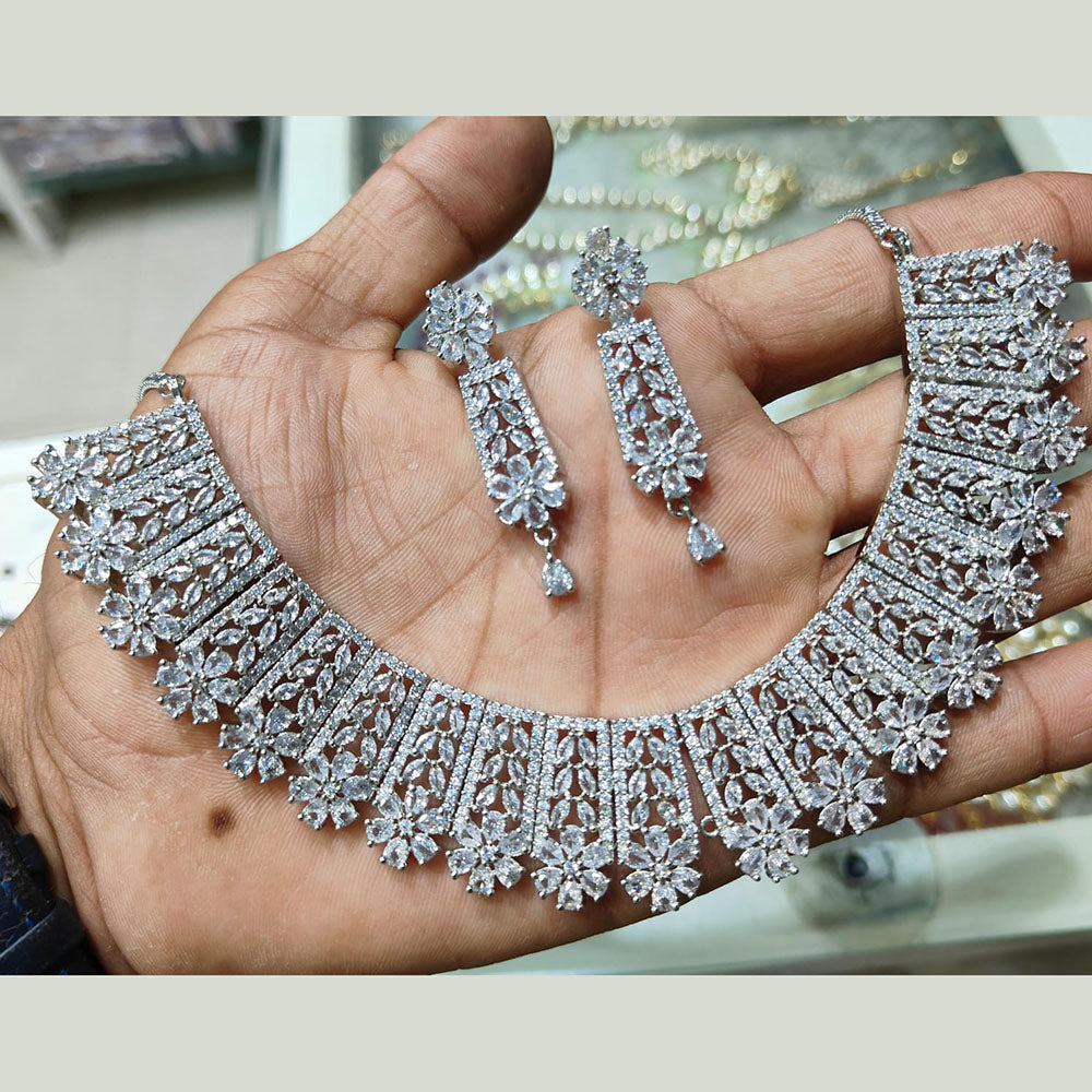Kavita Art Silver Plated American Diamond Necklace Set