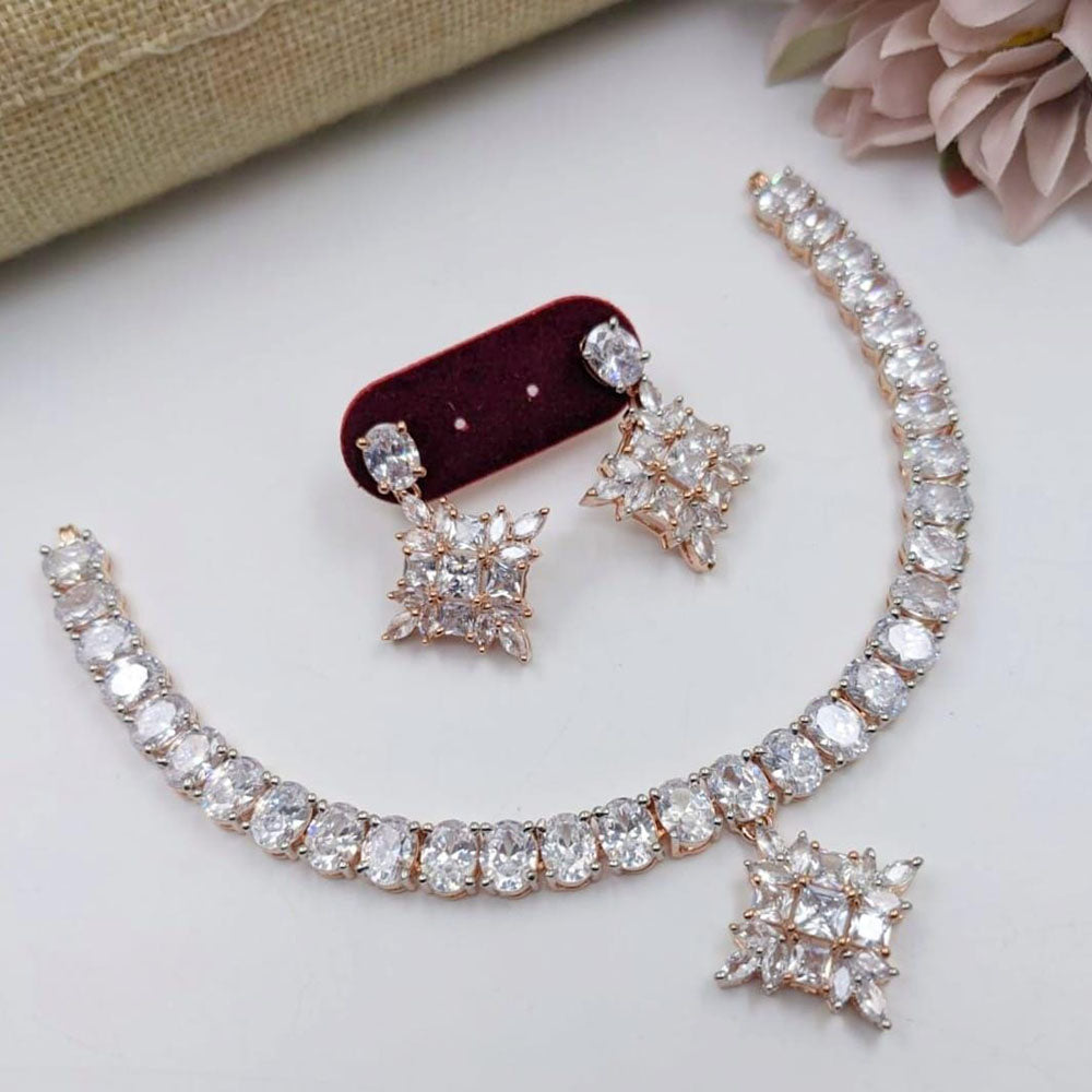 Kavita Art Rose Gold Plated American Diamond Necklace Set