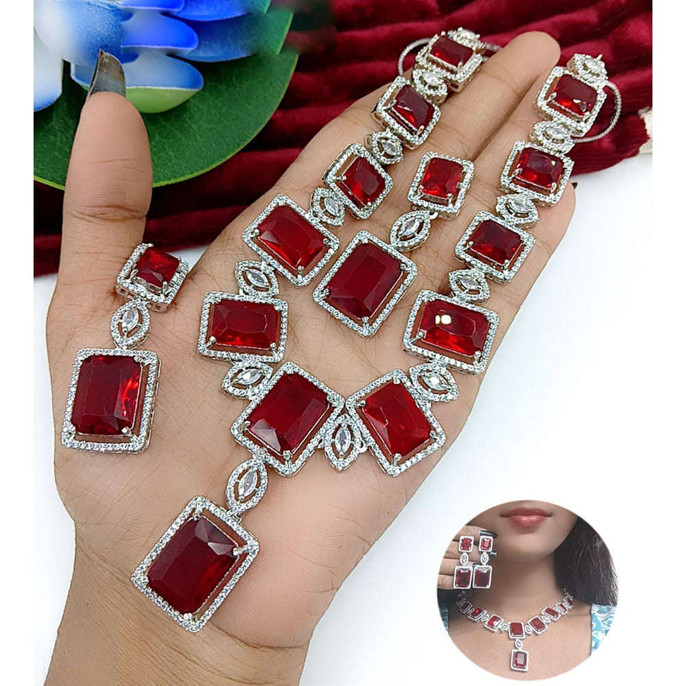 Kavita Art Silver Plated American Diamond Necklace Set