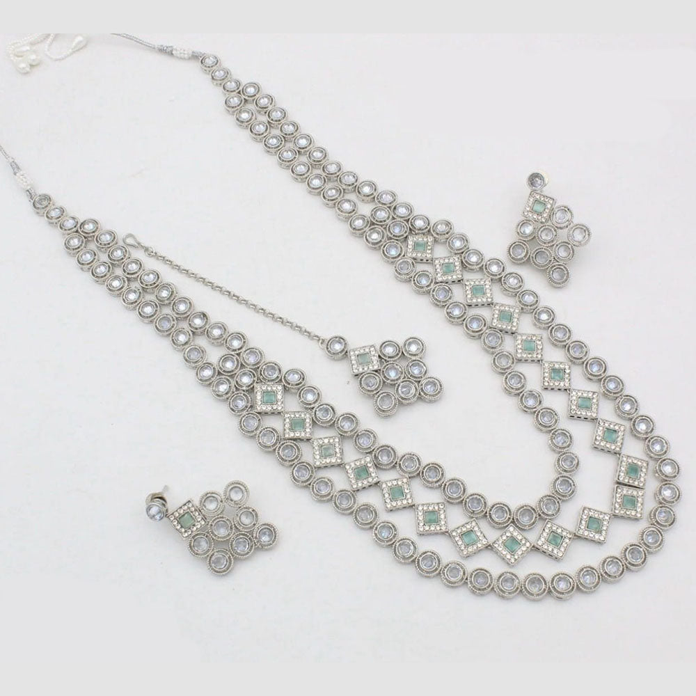 Kavita Art Silver Plated Crystal Stone  Multi Layer Long Necklace Set
