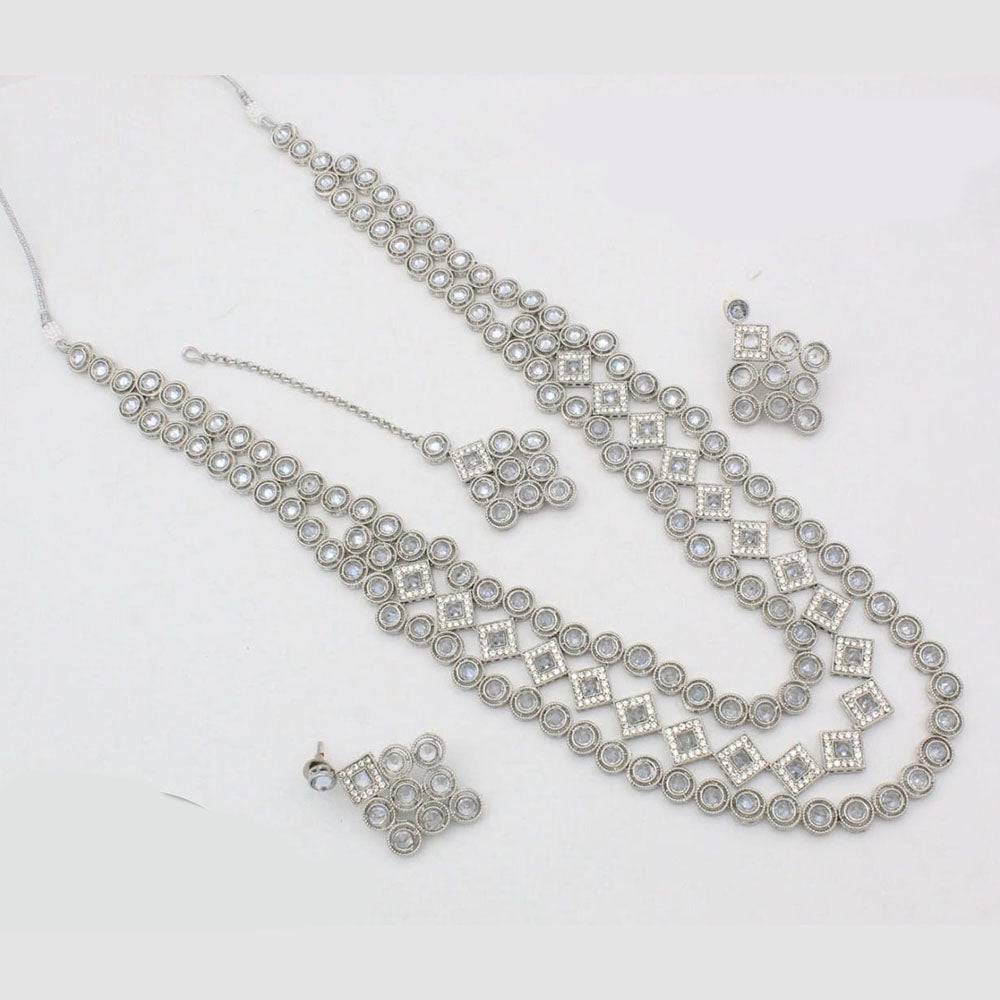 Kavita Art Silver Plated Crystal Stone  Multi Layer Long Necklace Set