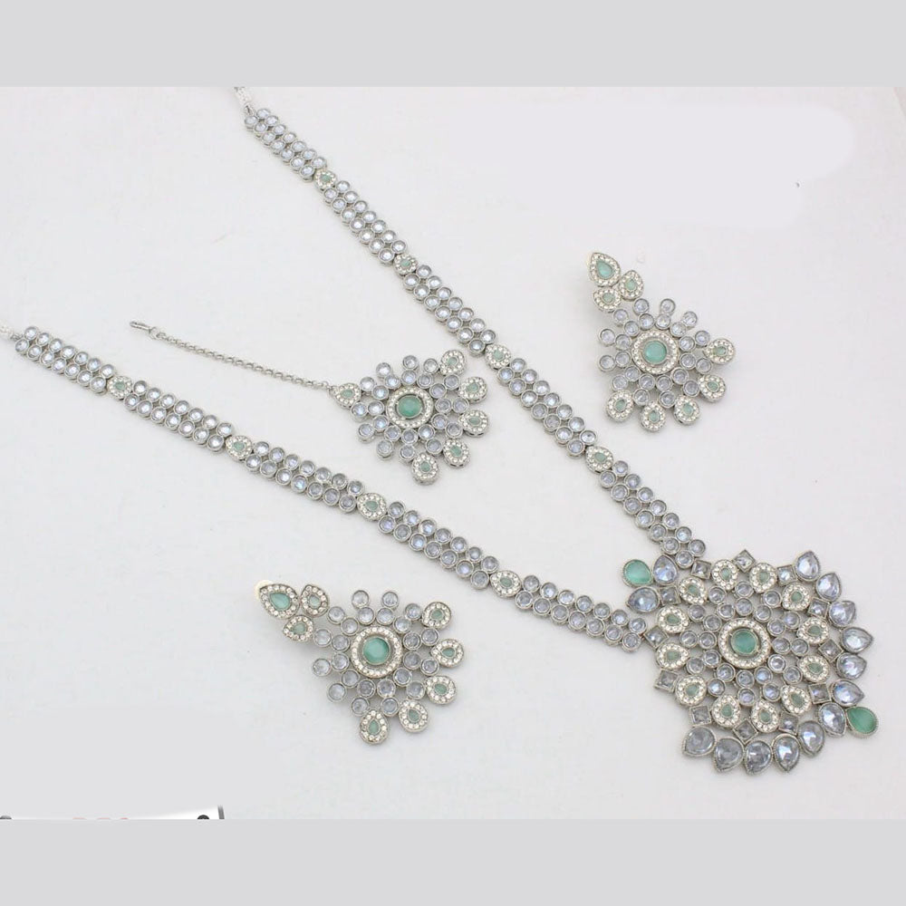 Kavita Art Silver Plated Crystal Stone Long Necklace Set