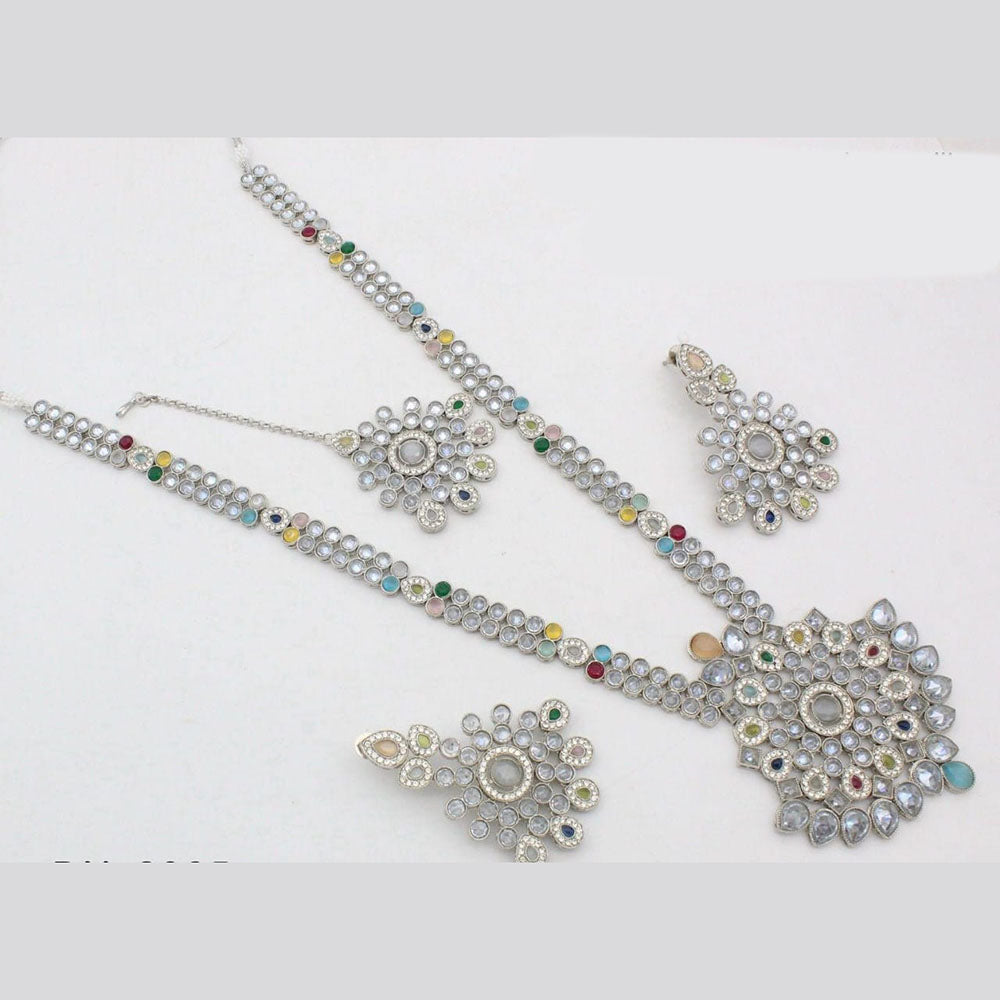 Kavita Art Silver Plated Crystal Stone Long Necklace Set