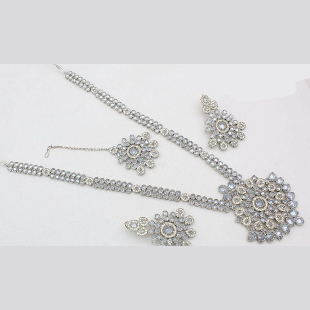 Kavita Art Silver Plated Crystal Stone Long Necklace Set