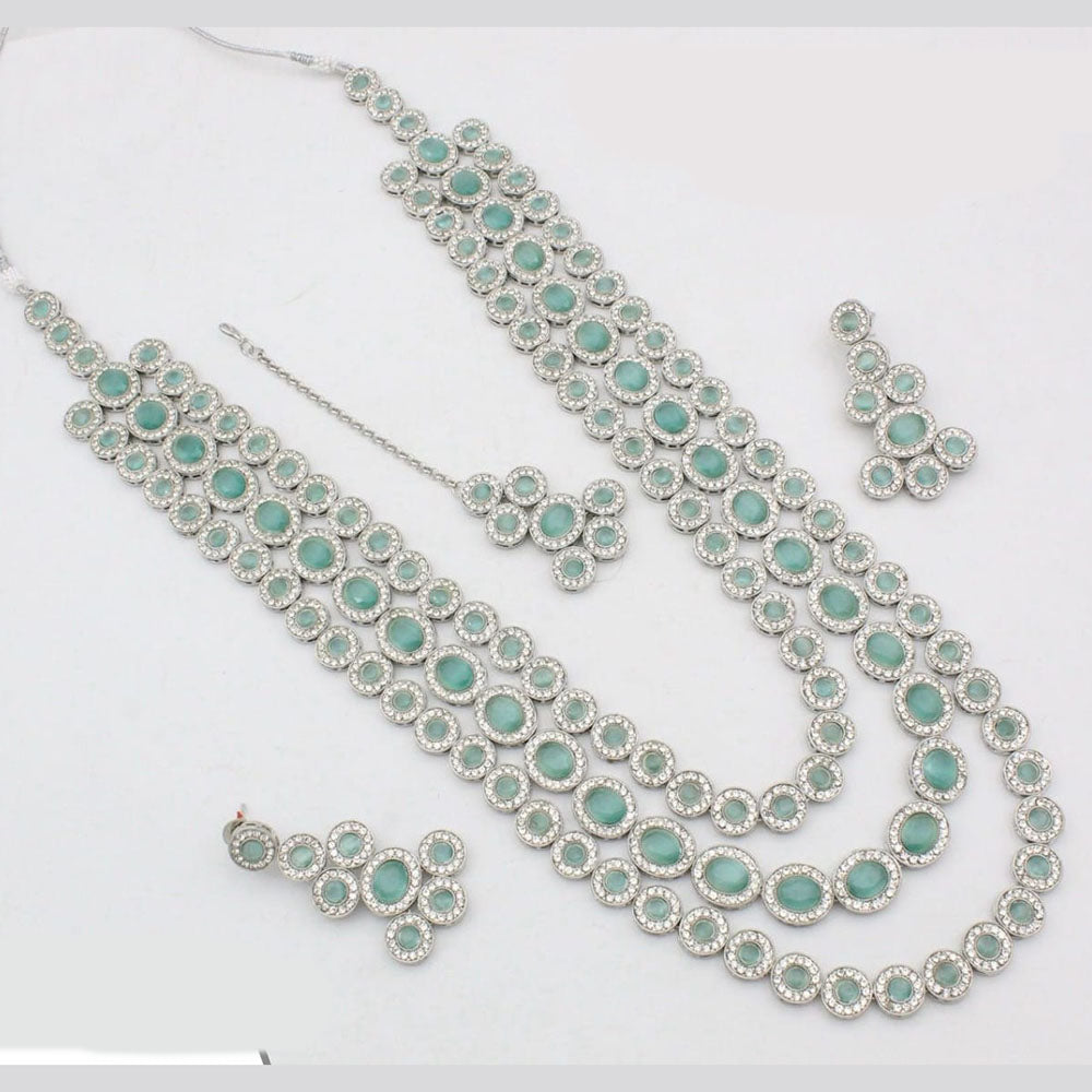 Kavita Art Silver Plated Crystal Stone  Multi Layer Long Necklace Set