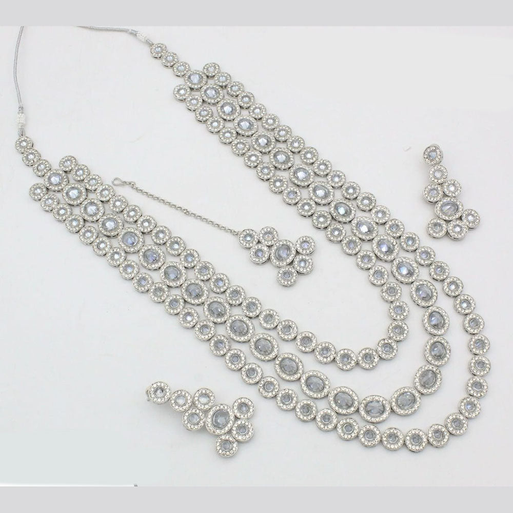 Kavita Art Silver Plated Crystal Stone  Multi Layer Long Necklace Set