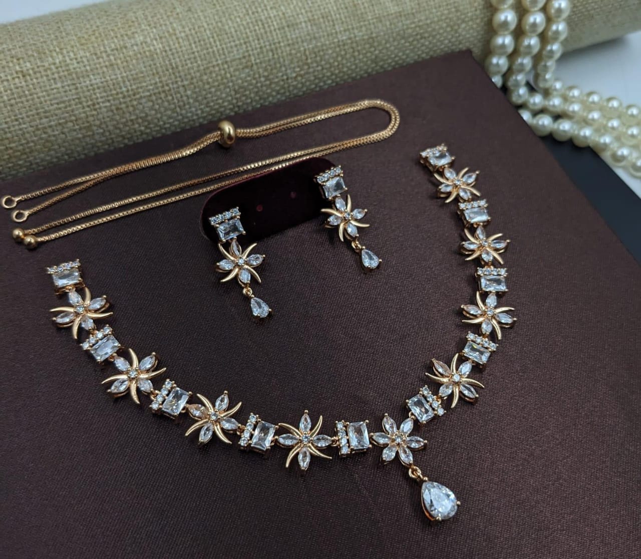 Kavita Art Gold Plated American Diamond Necklace Set