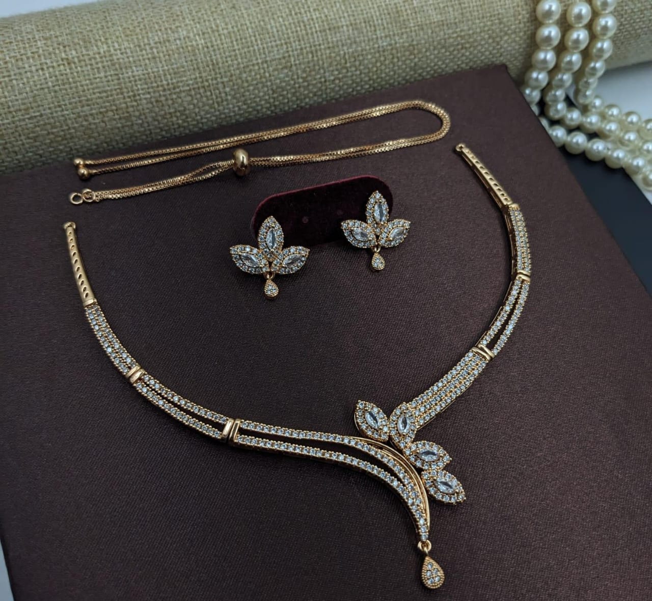 Kavita Art Gold Plated American Diamond Necklace Set – JewelEMarket
