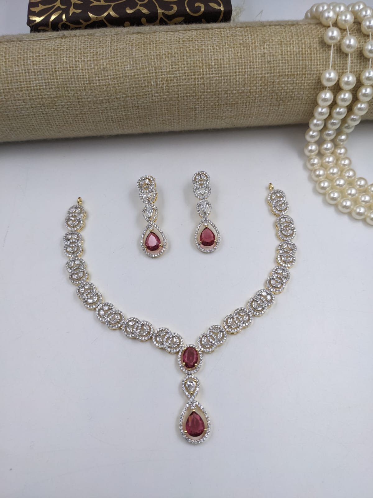 Kavita Art Gold Plated American Diamond Necklace Set