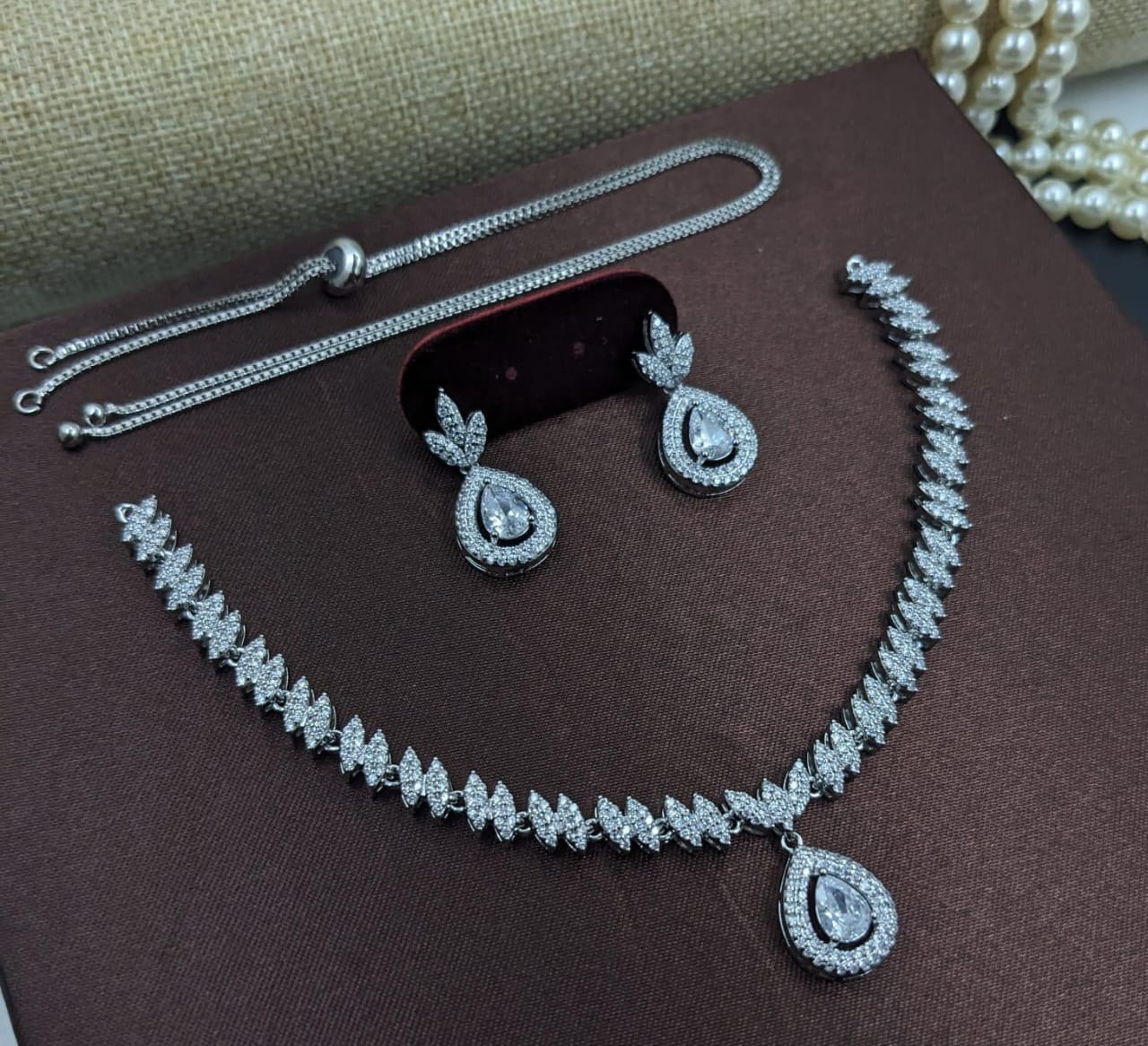 Kavita Art Silver Plated American Diamond Necklace Set