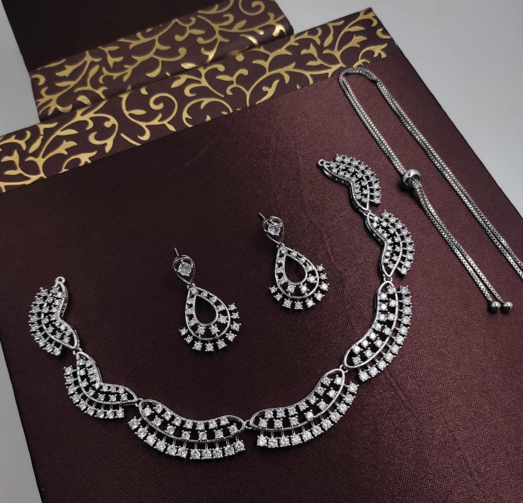 Kavita Art Silver Plated American Diamond Necklace Set