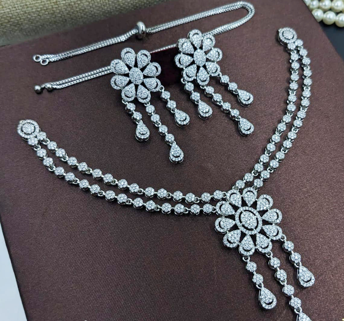 Kavita Art Silver Plated American Diamond Necklace Set