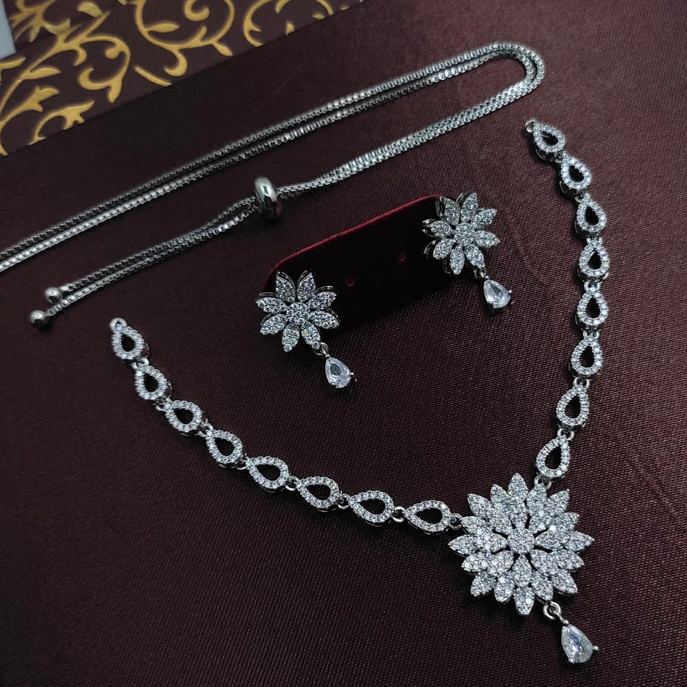 Kavita Art Silver Plated American Diamond Necklace Set
