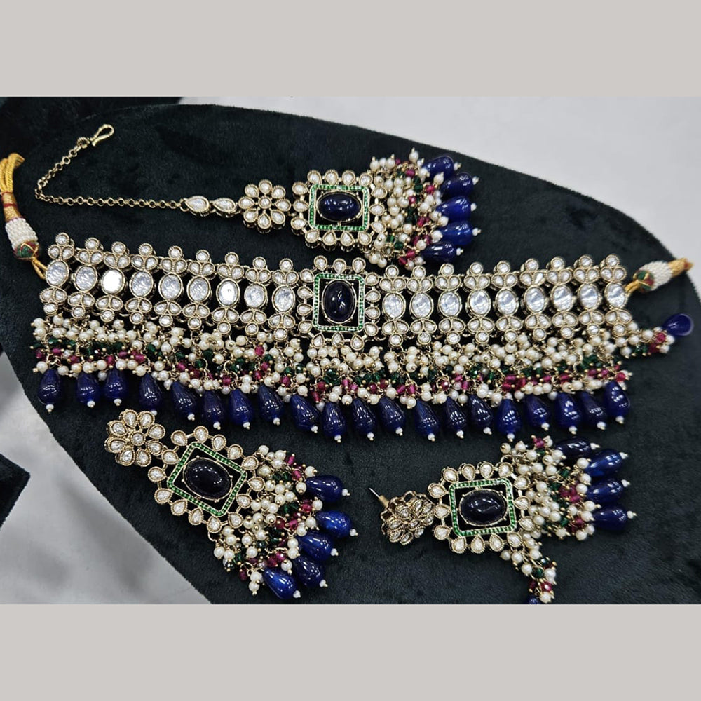 Kavita Art Gold Plated Crystal Stone And Pearls Beads Choker Necklace Set