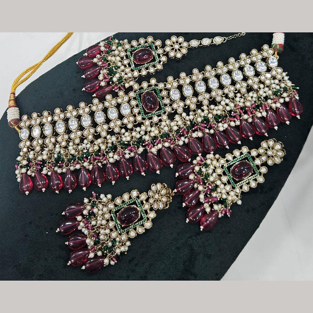 Kavita Art Gold Plated Crystal Stone And Pearls Beads Choker Necklace Set