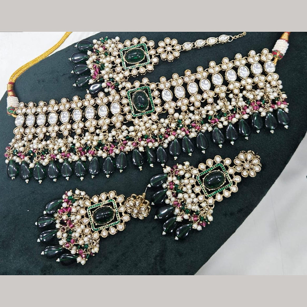 Kavita Art Gold Plated Crystal Stone And Pearls Beads Choker Necklace Set