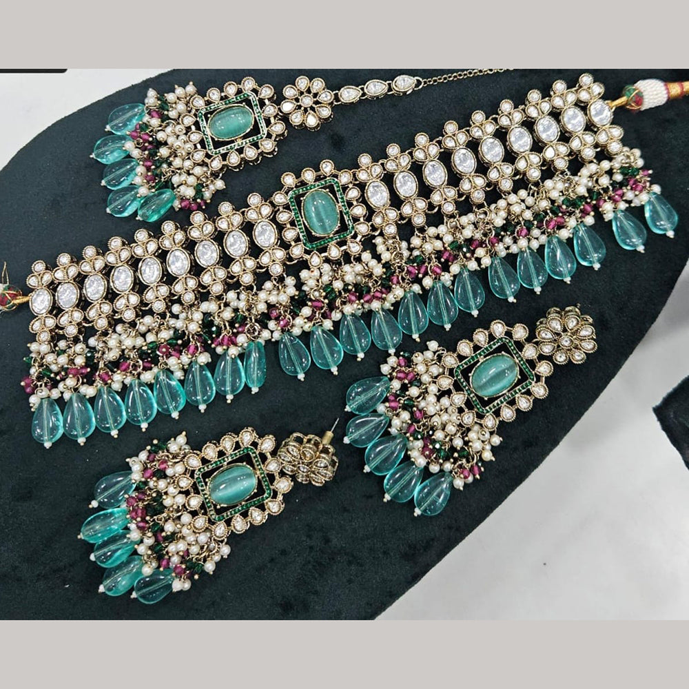 Kavita Art Gold Plated Crystal Stone And Pearls Beads Choker Necklace Set