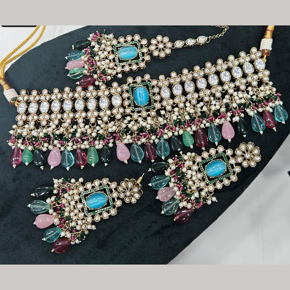 Kavita Art Gold Plated Crystal Stone And Pearls Beads Choker Necklace Set