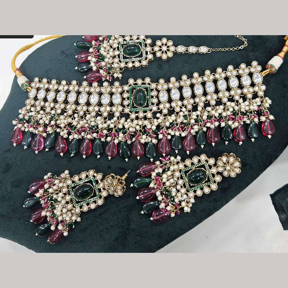 Kavita Art Gold Plated Crystal Stone And Pearls Beads Choker Necklace Set