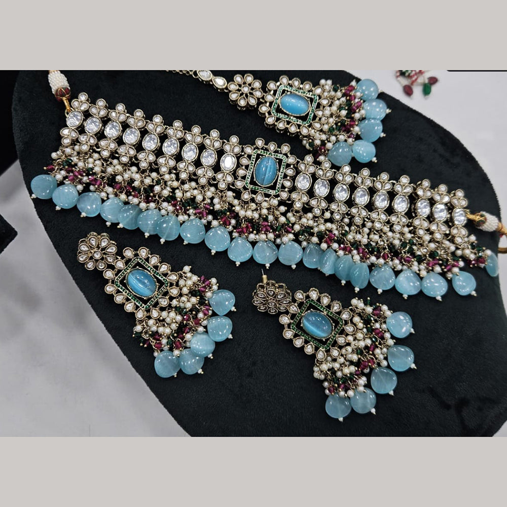 Kavita Art Gold Plated Crystal Stone And Pearls Beads Choker Necklace Set