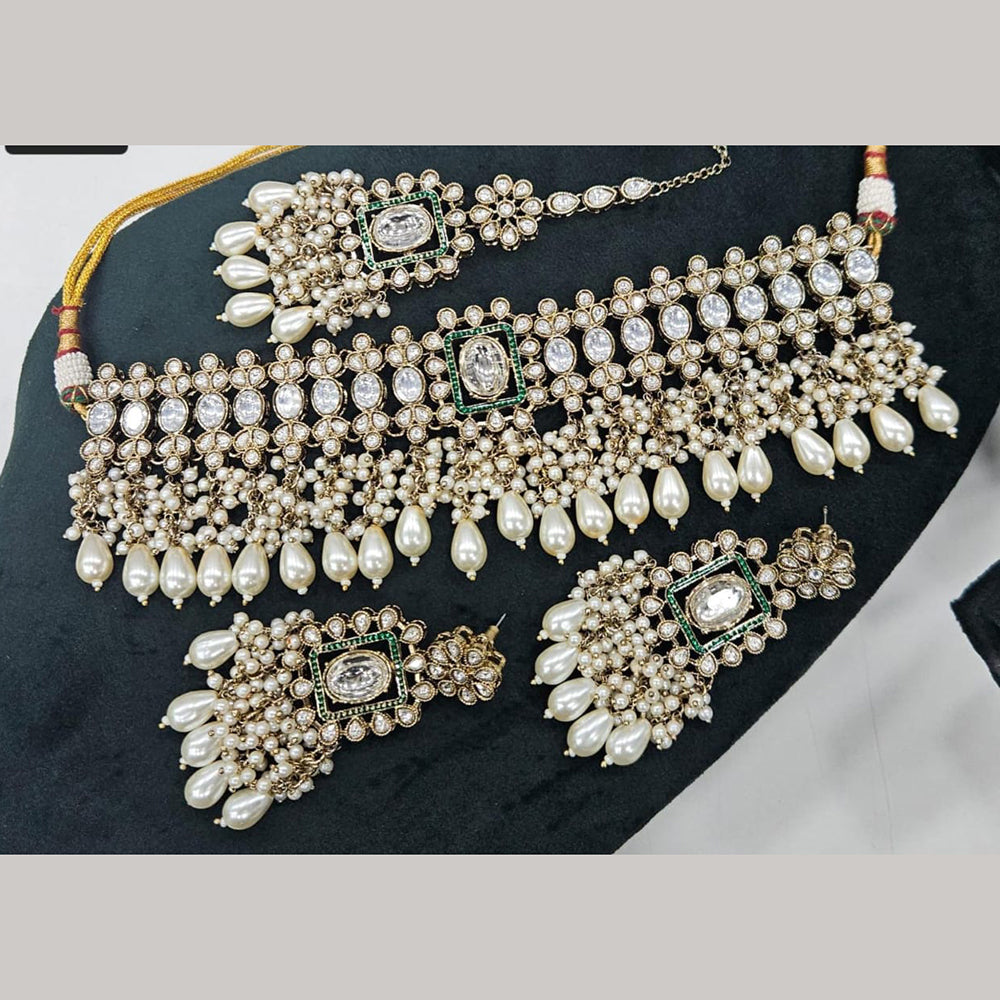Kavita Art Gold Plated Crystal Stone And Pearls Beads Choker Necklace Set