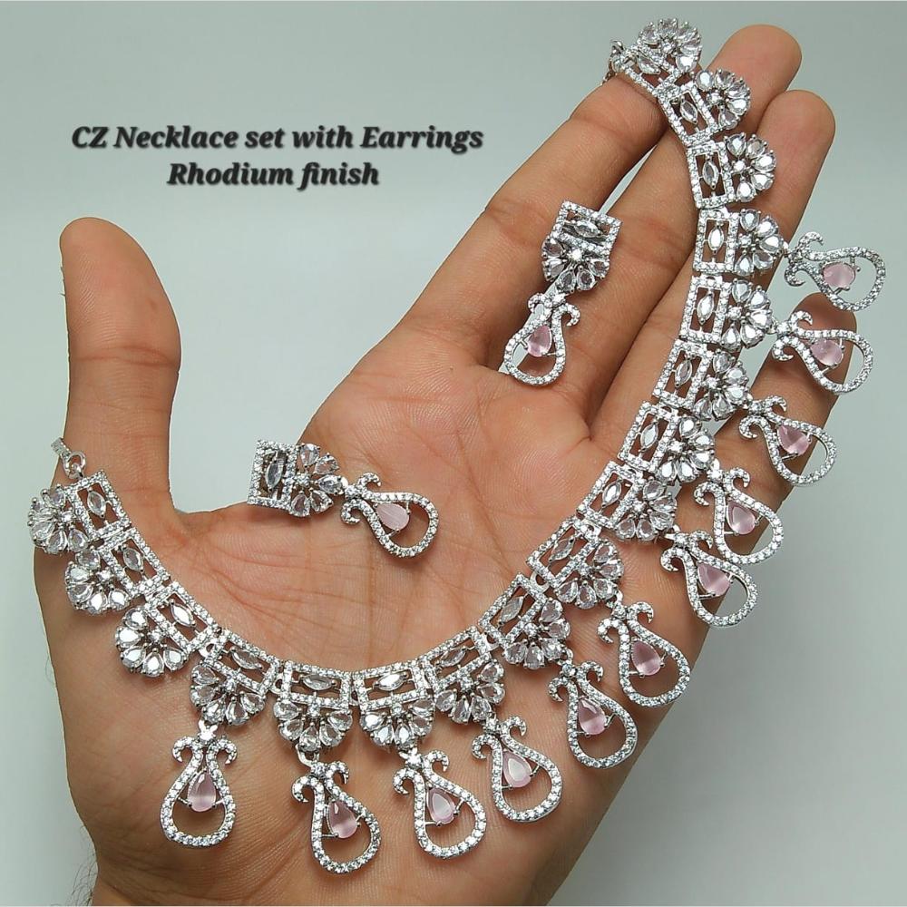 Kavita Art Silver Plated American Diamond Necklace Set