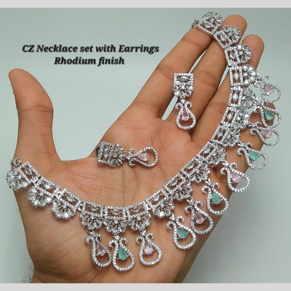 Kavita Art Silver Plated American Diamond Necklace Set