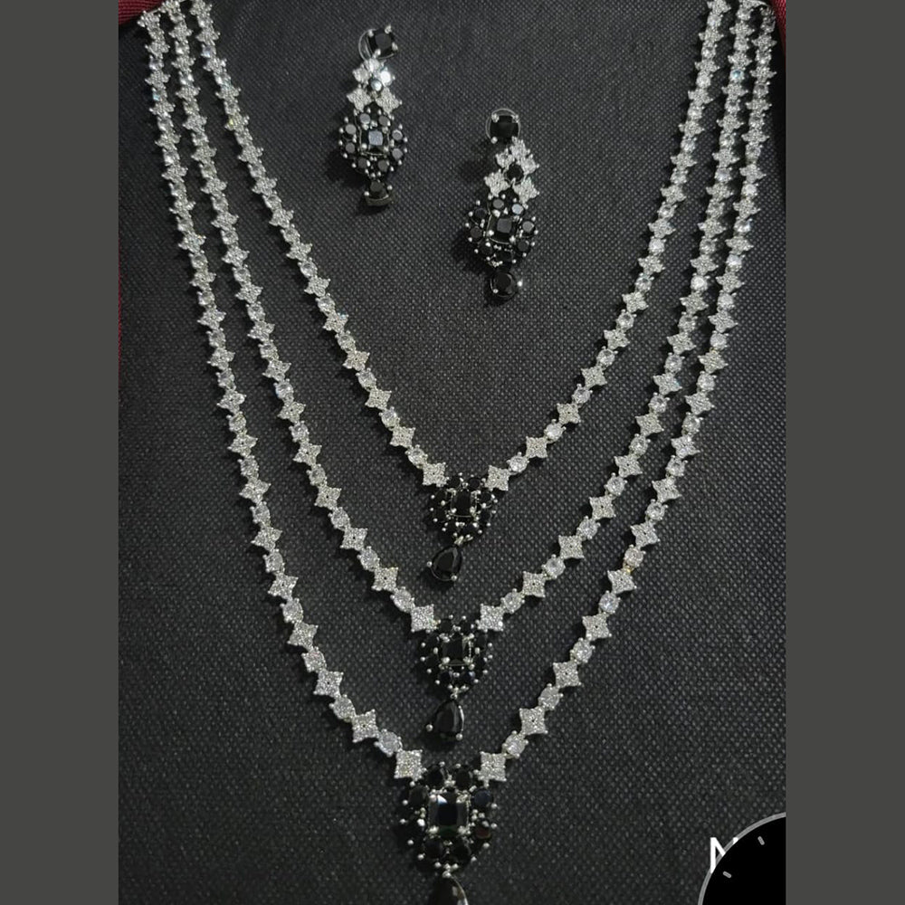 Kavita Art Silver Plated American Diamond Multi-LayerLong Necklace Set