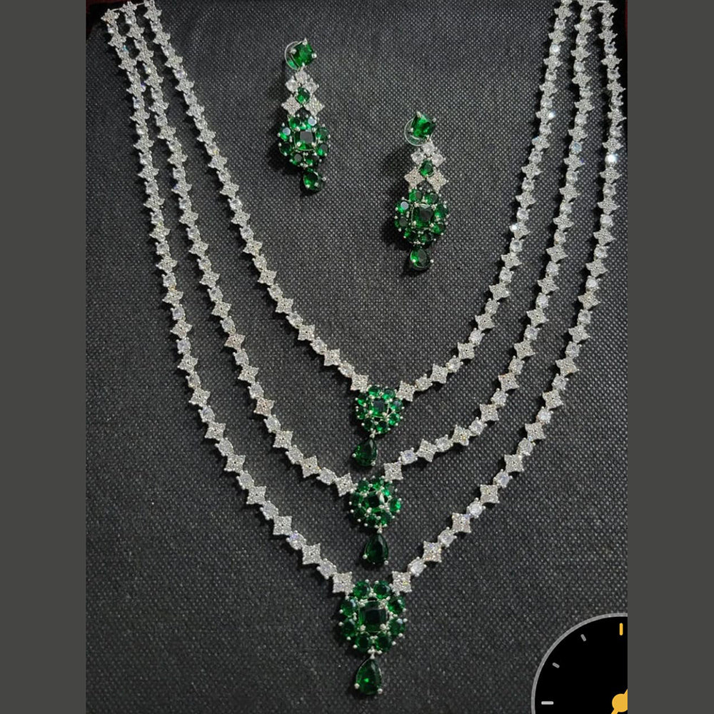 Kavita Art Silver Plated American Diamond Multi-LayerLong Necklace Set