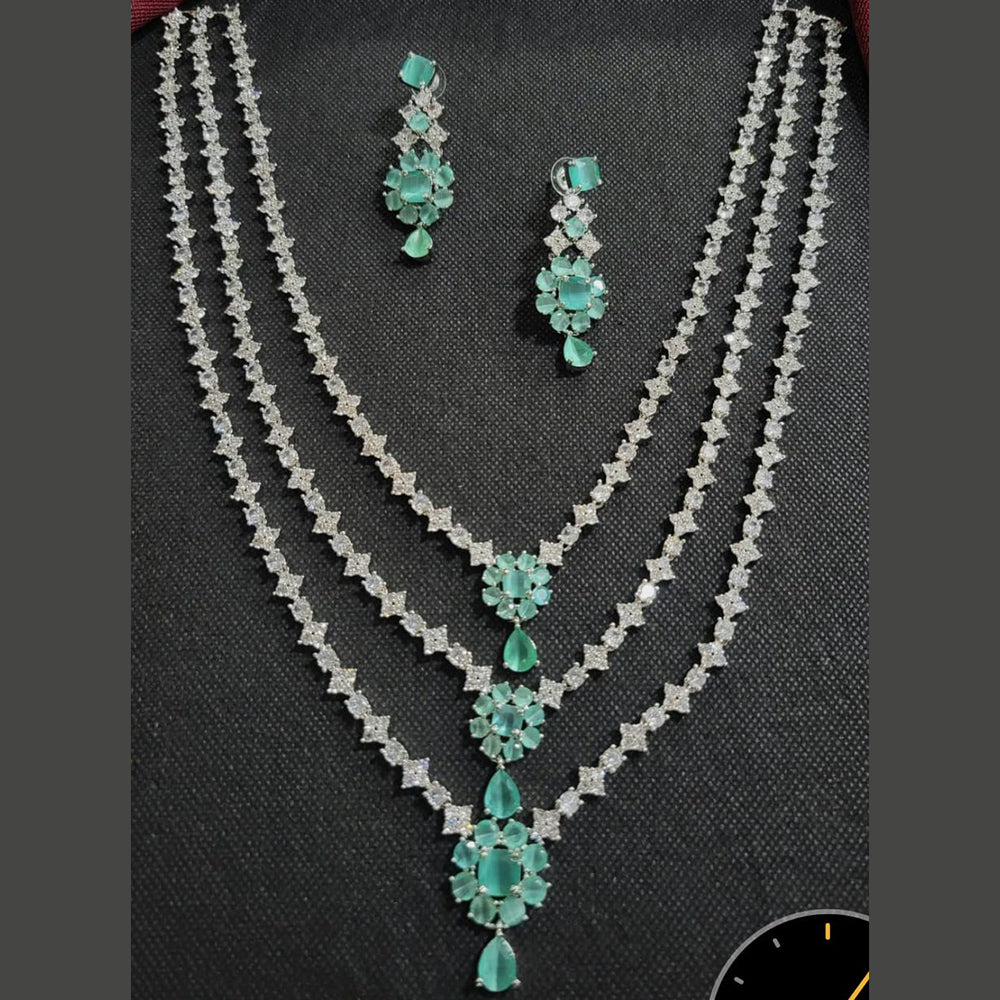 Kavita Art Silver Plated American Diamond Multi-LayerLong Necklace Set