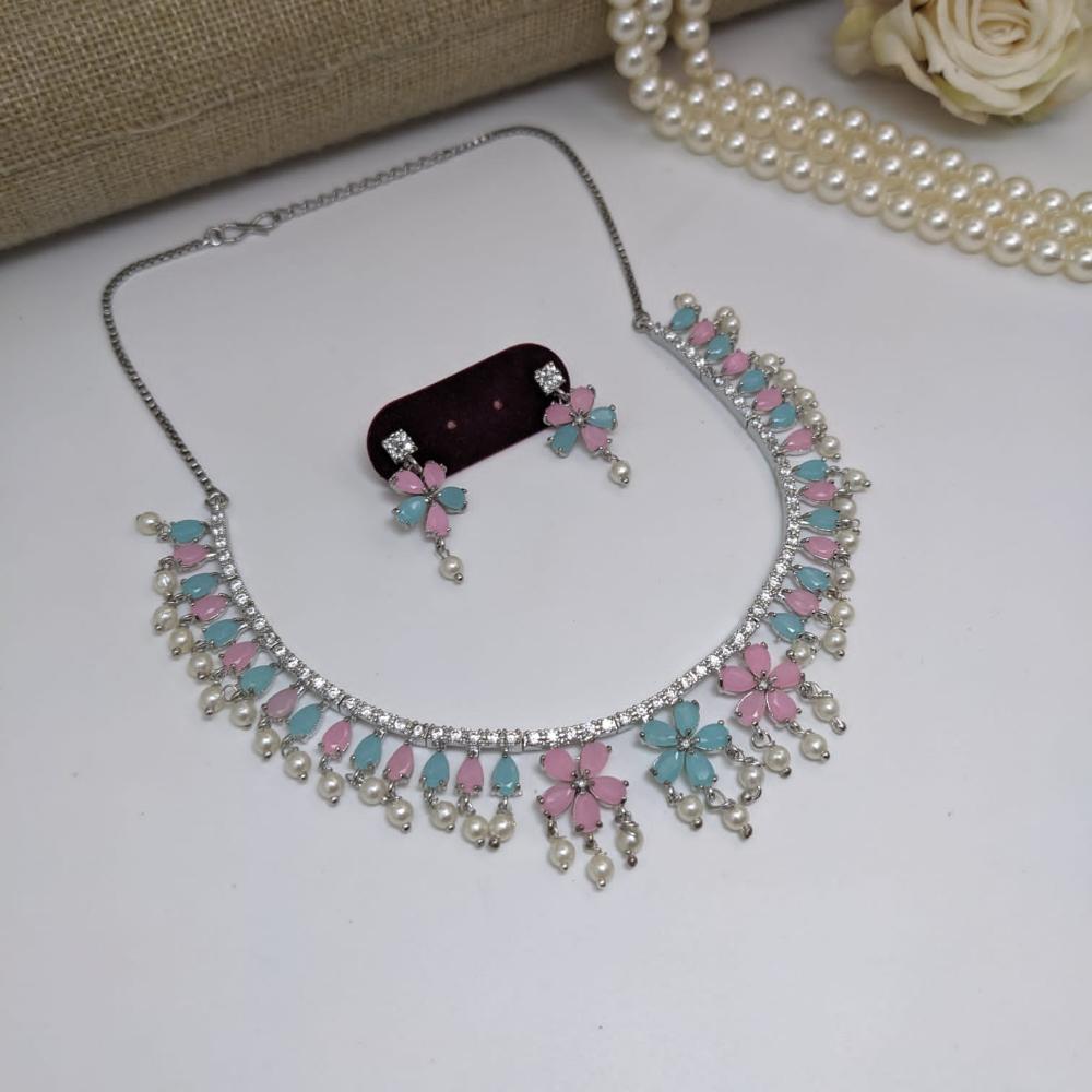 Kavita Art Silver Plated American Diamond Necklace Set