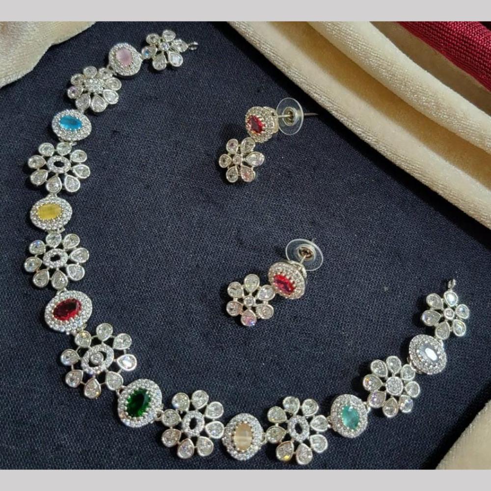 Kavita Art Silver Plated American Diamond Necklace Set