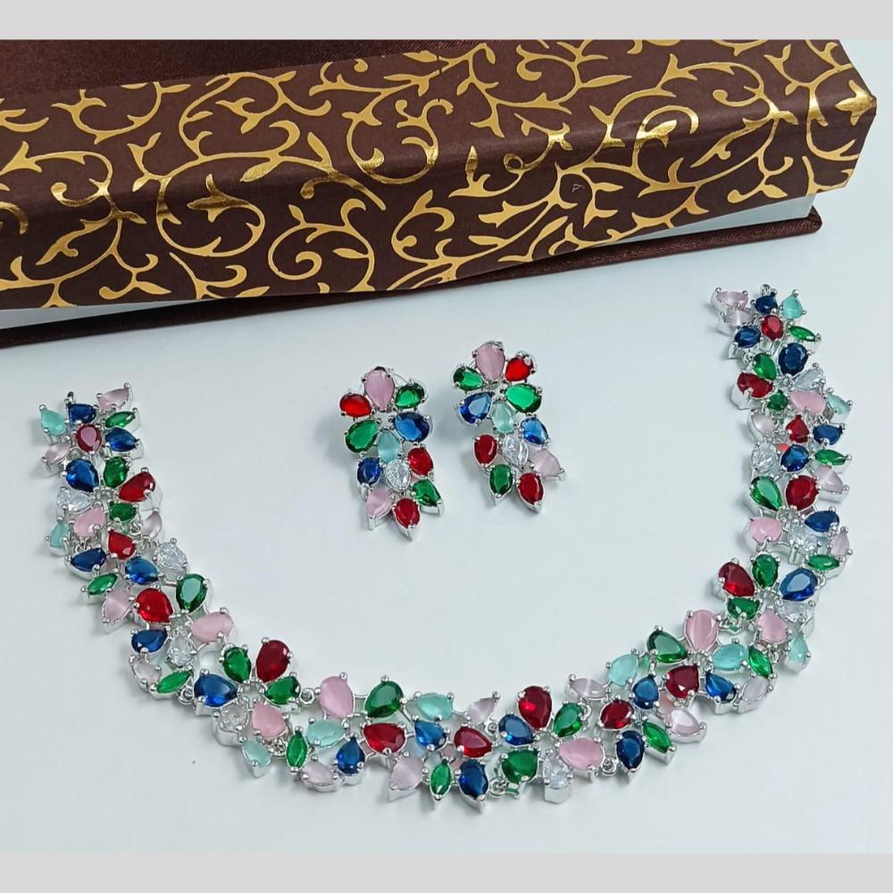 Kavita Art Silver Plated American Diamond Necklace Set