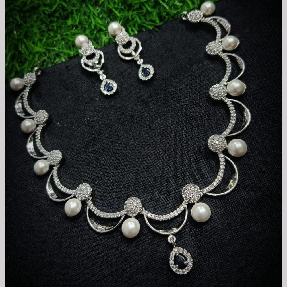 Kavita Art Silver Plated American Diamond Necklace Set