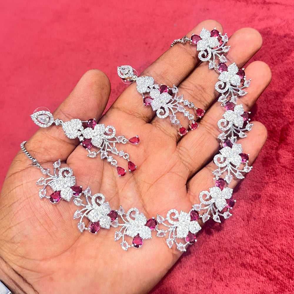 Kavita Art Silver Plated American Diamond Necklace Set