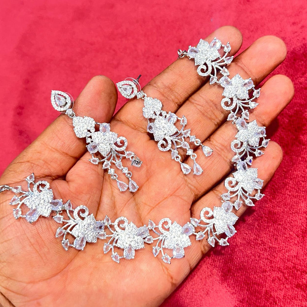 Kavita Art Silver Plated American Diamond Necklace Set