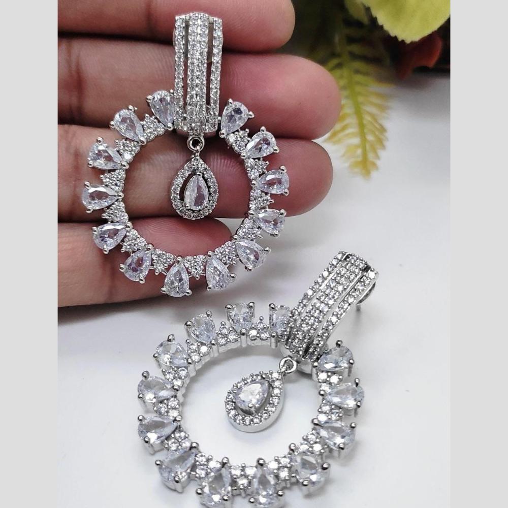 Kavita Art Silver Plated American Diamonds Dangler Earrings