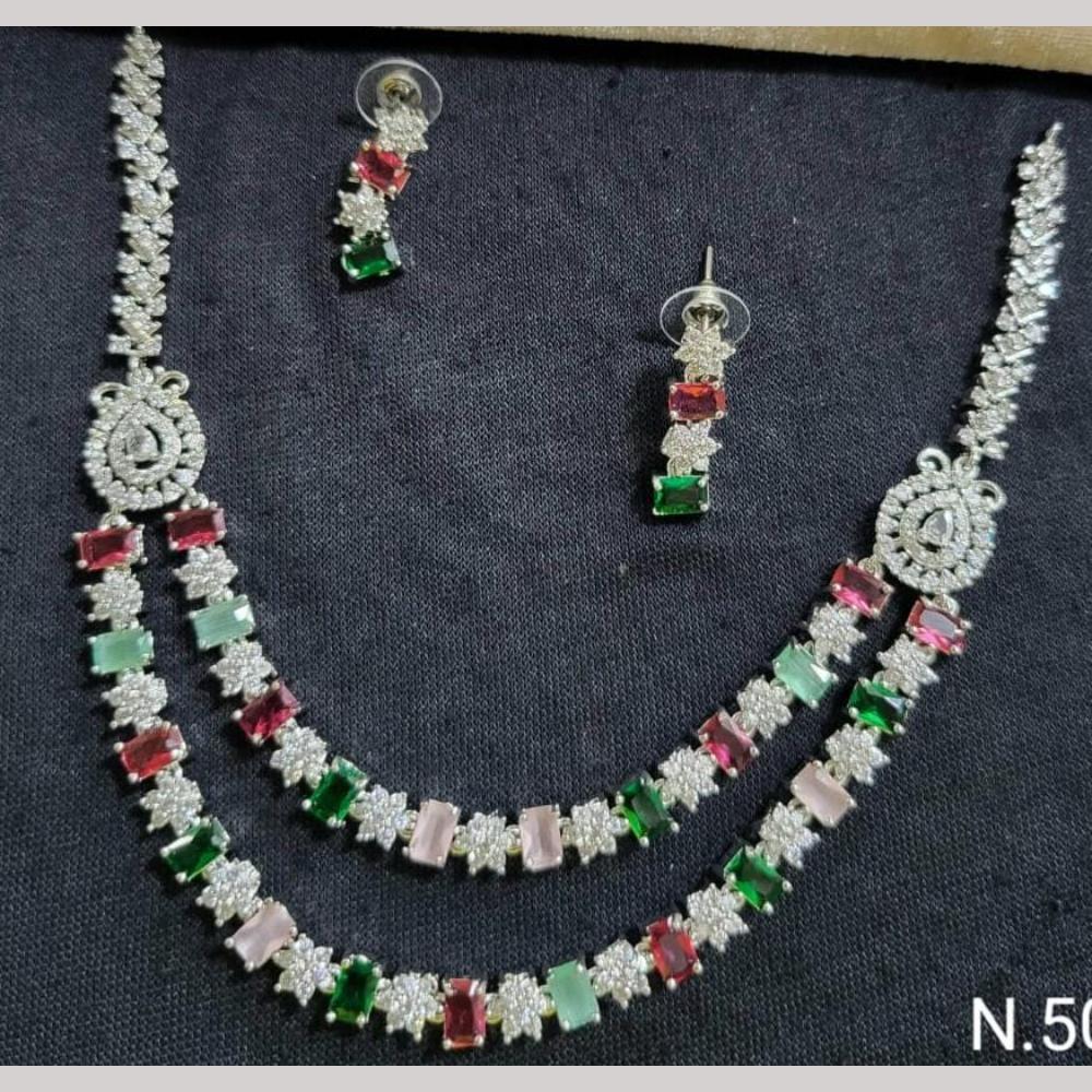 Kavita Art Silver Plated American Diamond Necklace Set