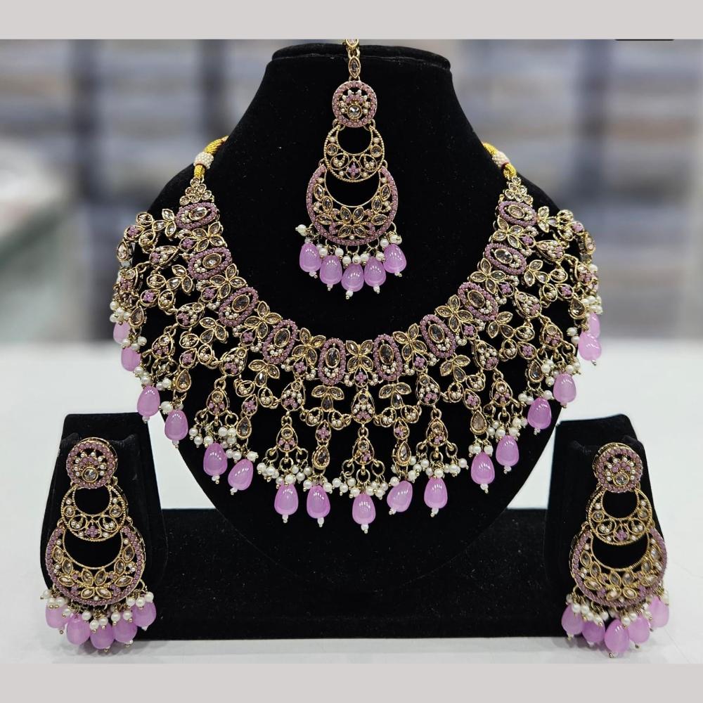 Kavita Art Gold Plated Crystal Stone And Beads Necklace Set
