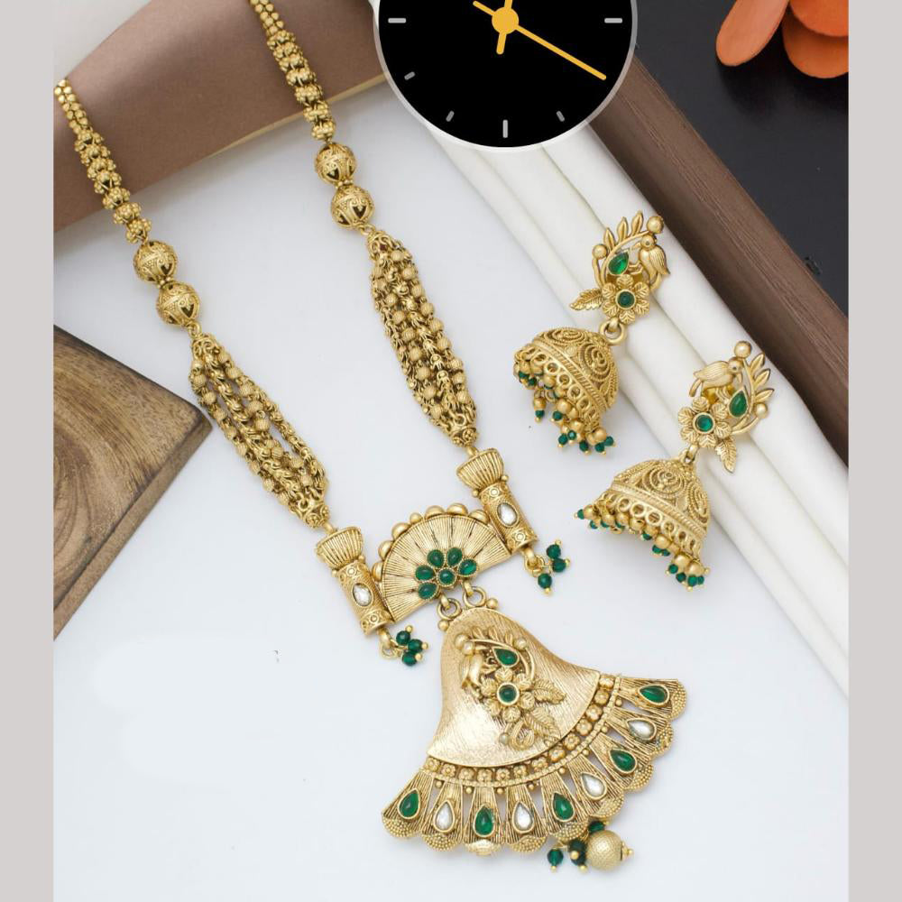 Kavita Art Gold Plated Pota Stone And Pearls Long Necklace Set