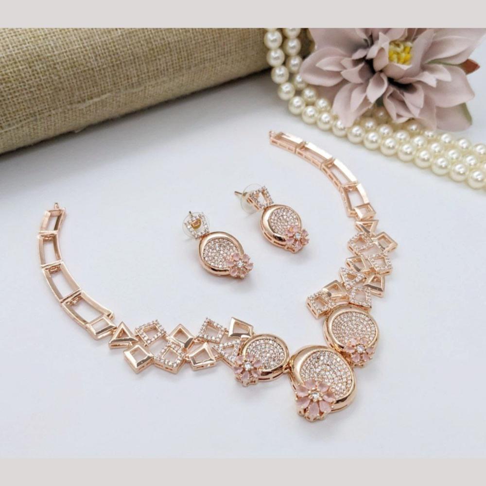 Kavita Art Rose Gold Plated American Diamond Necklace Set