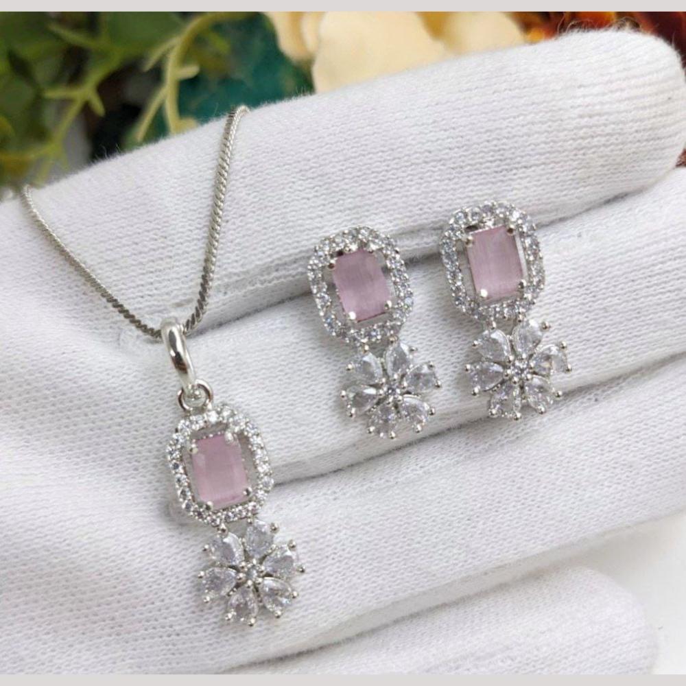 Kavita Art Sliver Plated American Diamond Chain Pendant Set