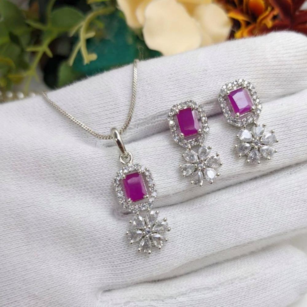 Kavita Art Sliver Plated American Diamond Chain Pendant Set