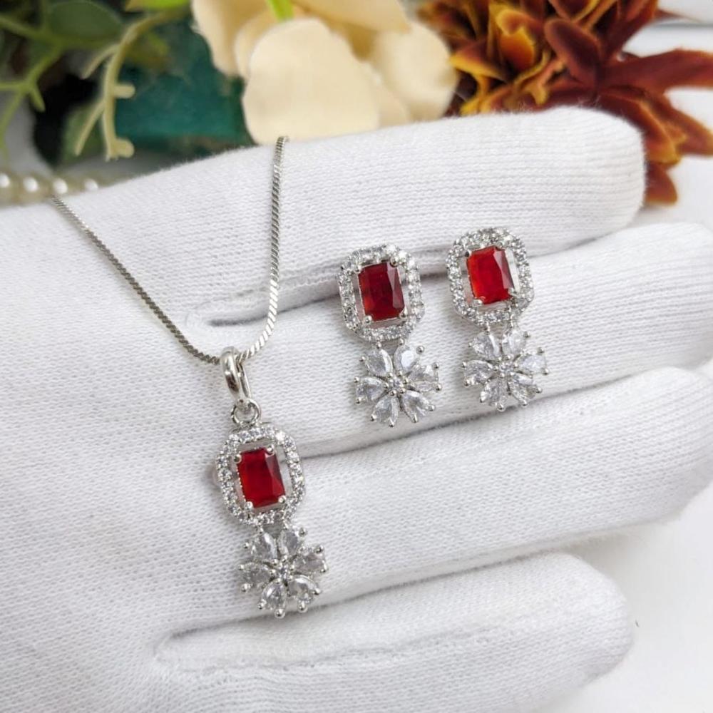 Kavita Art Sliver Plated American Diamond Chain Pendant Set