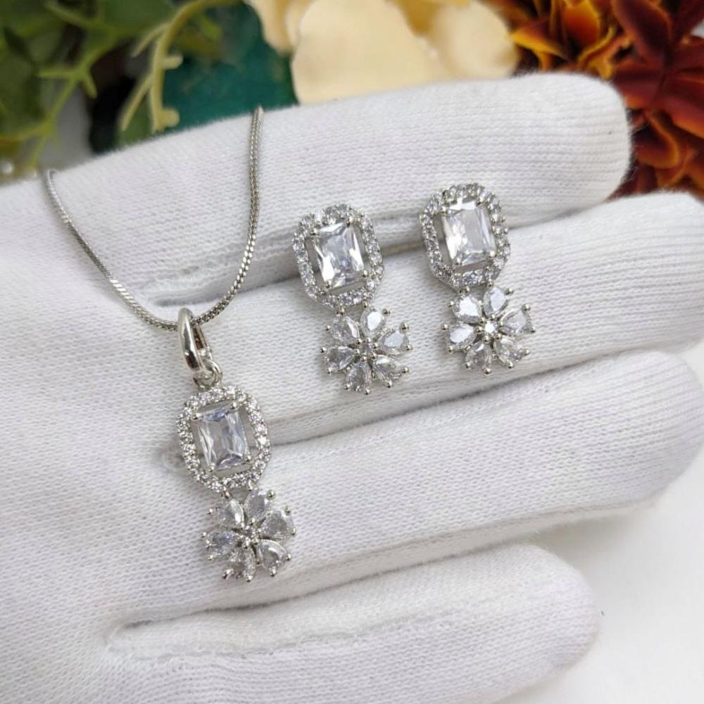 Kavita Art Sliver Plated American Diamond Chain Pendant Set
