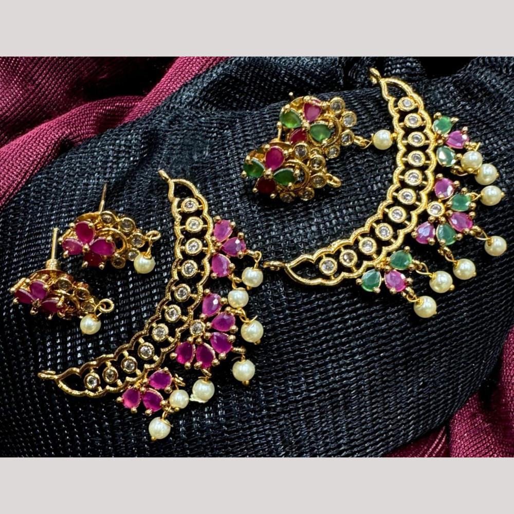 Kavita Art Gold Plated Crystal Stone And Pearl Pendant Set (1 Set Only)