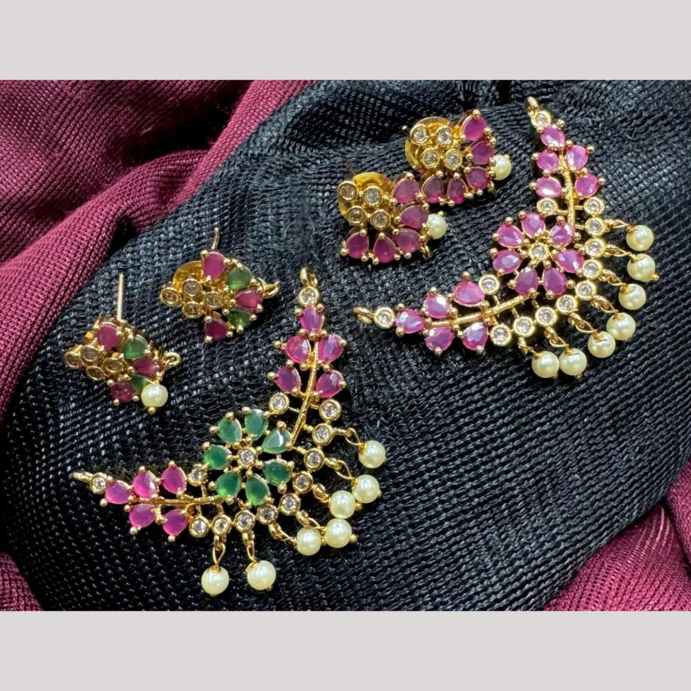 Kavita Art Gold Plated Crystal Stone And Pearl Pendant Set (1 Set Only)