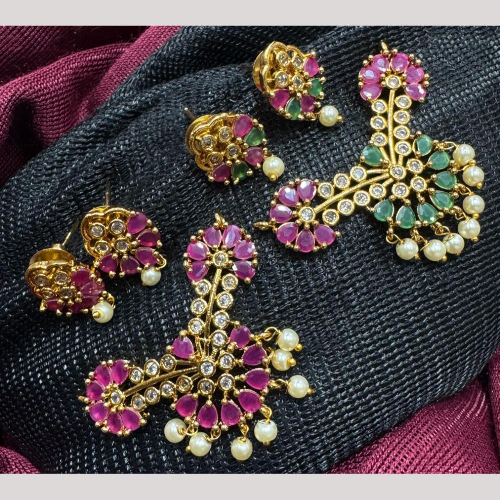 Kavita Art Gold Plated Crystal Stone And Pearl Pendant Set (1 Set Only)